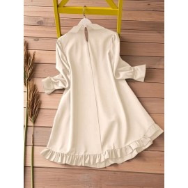 Women's Elegant Black -Line Dress with Collar & Ruffled Short Sleeves - Fitted Waist Short Length (bove Knee) Long Dress, Machine Washable -Season Formal/Casual Wear, Bow Tie Closure - Tailored for Weddings & Office ttire, Black Dresses For Women, Long Sleeve Dresses For Women, Dresses For Women Elegant Classy, Black Dresses For Women Elegant Classy, Fall Dresses For Women, High Neck Dress For Women, Blouse For Women, Party Dresses For Women, Dresses For Women Winter, Dresses