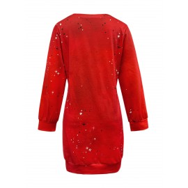 Women'S Red Sweatshirt Dress with Christmas Tree Print | Round Neck, Long Sleeve, Fashionable Commute, Autumn/Winter Holiday Party Streetwear, Eye-Catching Lightweight Crew Neck Sweatshirt Dress