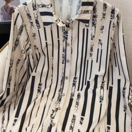 Striped Print Front Button Dress | Vintage 3/4 Sleeve Loose Shirt Dress, Elegant Lapel Collar, Suitable for Spring and Autumn, Women'S Clothing