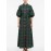 Women's Christmas Green & Red Plaid A-Line Shirt Dress - 3/4 Sleeve Maxi Dress Suitable for Year-Round Wear, Holiday Parties & Everyday Outfits - Retro Style Button-Front Dress