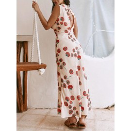 Women'S Long Slim Tank Dress Summer Sleeveless Open Back Deep V Neck Floral Print Dresses