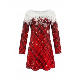 Christmas Autumn and Winter Fashion New Party | Ladies' Elegant Dress, Classic Red Checkered Pattern Thin Women'S Dress, Crew Neck, Perfect for Commuting and Parties