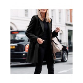 Women's Elegant Blazer Trench Coat Jacket - Button Front Closure Lapel Collar Shacket Cardigan Overcoat, Loose Fit All-Season Outerwear, Casual to Professional Wear (Single-Breasted Button for, Solid Color)