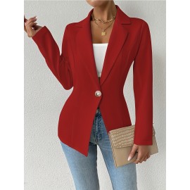 Women'S Elegant Oversized Tailored Blazer Jacket - Solid Color Winter Warmth Long Sleeve Single-Breasted Button Front Closure, Structured Loose Fit Casual to Formal Coat for Office, Business & Casual Attire - Versatile All-Season Outerwear (Autumn/W