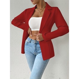 Women'S Elegant Oversized Tailored Blazer Jacket - Solid Color Winter Warmth Long Sleeve Single-Breasted Button Front Closure, Structured Loose Fit Casual to Formal Coat for Office, Business & Casual Attire - Versatile All-Season Outerwear (Autumn/W