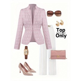 Women'S Elegant Pink Jacquard Coat - Chic Office to Party Outfit, All-Season Formal & Casual Outerwear, Button Front Closure, Structured Fit for Christmas, New Year, Everyday Special Events - Women'S Fashion Coat, Christmas Attire