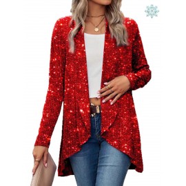 Women's Sparkling Sequin Blazer Jacket - Shiny Single-Breasted Evening Party Blazer, Loose Fit Long Sleeve Fall/Spring Outerwear for Weddings, Proms, Award Ceremonies (Non- Suit)