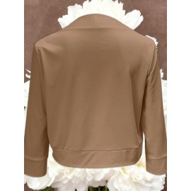 Ladies Fashion Casual Solid Color Three Quarter Sleeve Cardigan | Short Small Coat Coats for Ladies Blazers, Front Open, Spring/Fall Outerwear, Loose Fit, Single Breasted, Solid Color, No