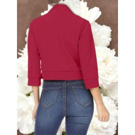 Ladies Fashion Casual Solid Color Three Quarter Sleeve Cardigan | Short Small Coat Coats for Ladies Blazers, Front Open, Spring/Fall Outerwear, Loose Fit, Single Breasted, Solid Color, No