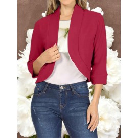 Ladies Fashion Casual Solid Color Three Quarter Sleeve Cardigan | Short Small Coat Coats for Ladies Blazers, Front Open, Spring/Fall Outerwear, Loose Fit, Single Breasted, Solid Color, No