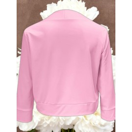 Ladies Fashion Casual Solid Color Three Quarter Sleeve Cardigan | Short Small Coat Coats for Ladies Blazers, Front Open, Spring/Fall Outerwear, Loose Fit, Single Breasted, Solid Color, No