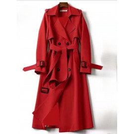 Women's British Style Medium-Length & Long Trench Coat - Knee-Length Button-Front Closure Coat with Wrinkle Detailing, Loose Fit All-Season Outerwear (Machine Washable) for, Casual & Smart-Casual Attire