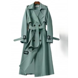 Women's British Style Medium-Length & Long Trench Coat - Knee-Length Button-Front Closure Coat with Wrinkle Detailing, Loose Fit All-Season Outerwear (Machine Washable) for, Casual & Smart-Casual Attire