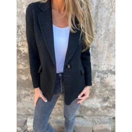 Elegant Lapel Button-Front Fake Pocket Suit Jacket - H-Line Regular Length Winter Coat, Machine Washable Solid Color Blazer for, Weddings & Semi-Formal Events