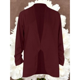 Women Fashion Solid Color Open Front Long Elastic Sleeves Suit Loose Blazers | Chic Outerwear, Single Breasted, Regular Length, Suitable for Everyday & Formal Outfits, Spring/Fall Essential