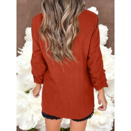 Women Fashion Solid Color Open Front Long Elastic Sleeves Suit Loose Blazers | Chic Outerwear, Single Breasted, Regular Length, Suitable for Everyday & Formal Outfits, Spring/Fall Essential