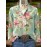 Women's Vintage Botanical Blouse with Ruffle Collar & Long Sleeves - Pink Rose & Green Foliage Print, Non-Sheer Regular Fit Shirt for Fall Winter, Casual or Dressy Outfits