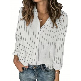 Womens Long Sleeve Button Shirt Blouse Loose Fit Casual V-Neck Tops
