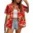 Women'S Tropical Floral Print Short Sleeve Button-Front Shirt - Vibrant Red with Orange, Green & White Hibiscus Flowers, Classic Collar, Machine Washable All-Season Casual & Hawaiian Style Blouse for Beach Outfits, Hawaiian Parties