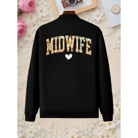 Women'S Red Midwife Graphic Zip-Up Jacket - Casual Long Sleeve Outerwear with 