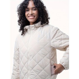 Women'S Fitted Hooded Coat with Pockets | Adjustable Drawstring Hood, Lightweight and Comfortable, Solid Color, Ideal for Autumn and Winter