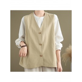 Women's Sleeveless H-Line Regular Fit Jacket - Solid Color Round Neck Winter Coat with Zipper Front Closure, Casual to Semi-Formal Outerwear for Fall & Winter Layering (Blouses/C Dresses under Jacket)