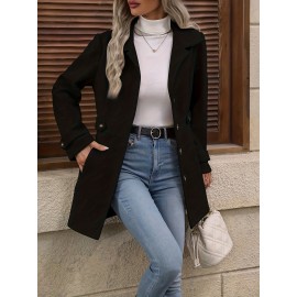 Women'S Elegant Slim-Fit Mid-Length Coat - Lapel Collar Button Front Closure, Vibrant Red Winter Warm Coat with Belt, Structured Tailored Design for Casual & Formal Outfits, Versatile Outerwear for Fall and Winter Seasons, Elegant Coat for Women