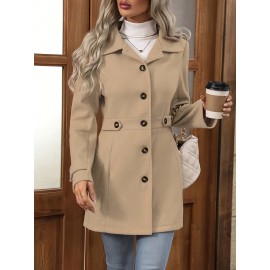 Women'S Elegant Slim-Fit Mid-Length Coat - Lapel Collar Button Front Closure, Vibrant Red Winter Warm Coat with Belt, Structured Tailored Design for Casual & Formal Outfits, Versatile Outerwear for Fall and Winter Seasons, Elegant Coat for Women