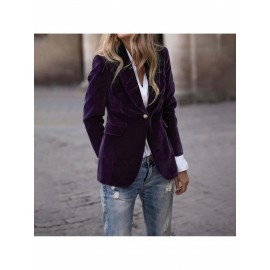 Women'S Winter Solid Color Tailored Suit Jacket - Casual to Semi-Formal Coat with Zipper Closure, H-Line Silhouette & Round Neck, Long Sleeve Layering Outerwear for Fall/Winter, Versatile Cardigan Set in GreenNavy/Charcoal - No Belt Required