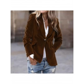 Women'S Winter Solid Color Tailored Suit Jacket - Casual to Semi-Formal Coat with Zipper Closure, H-Line Silhouette & Round Neck, Long Sleeve Layering Outerwear for Fall/Winter, Versatile Cardigan Set in GreenNavy/Charcoal - No Belt Required