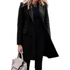 Women's Elegant Blazer Trench Coat Jacket - Button Front Closure Lapel Collar Shacket Cardigan Overcoat, Loose Fit All-Season Outerwear, Casual to Professional Wear (Single-Breasted Button for, Solid Color)