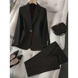 Solid Color Single Button Long Sleeve Single-Breasted Waistcoat Suit Pants Two-Piece Set