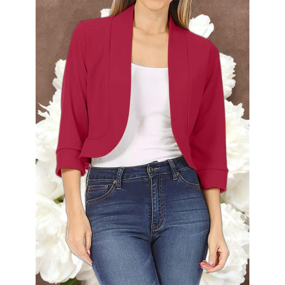Ladies Fashion Casual Solid Color Three Quarter Sleeve Cardigan | Short Small Coat Coats for Ladies Blazers, Front Open, Spring/Fall Outerwear, Loose Fit, Single Breasted, Solid Color, No