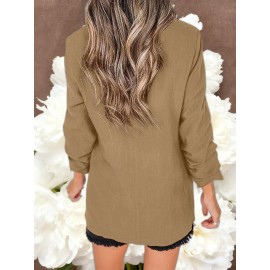 Women Fashion Solid Color Open Front Long Elastic Sleeves Suit Loose Blazers | Chic Outerwear, Single Breasted, Regular Length, Suitable for Everyday & Formal Outfits, Spring/Fall Essential