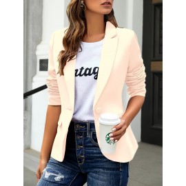 Women's Elegant Slim-Fit H-Line Blazer Jacket with Lapel Collar & Single-Button Closure - Solid Color Work Office Blazer, Machine Washable, Year-Round Professional Outerwear