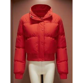 Winter Quilted Puffer Jacket with Turtle Neck (High Collar) - Cropped Coat, Slim Fit Warm Outerwear, Solid Color Casual Style for city to rural cold Weather, Hand Wash/Dry Clean Care - Non-Stretch Puffer Coat